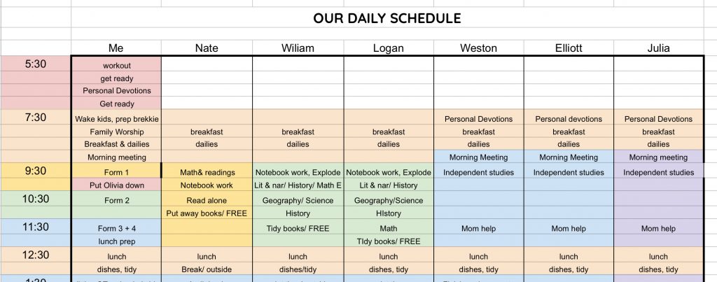 Our daily block schedule as a homeschool family block