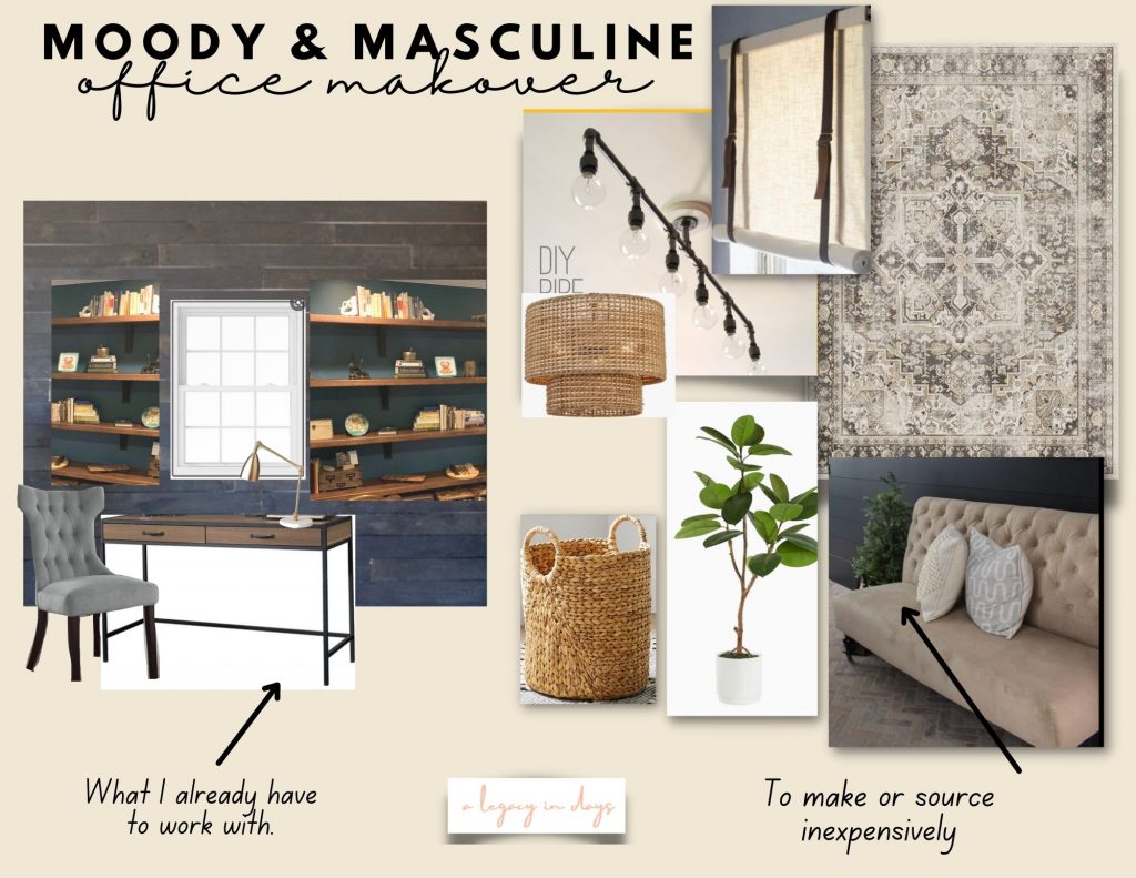 Budget moody and masculine Office makeover farmhouse industrial on a budget