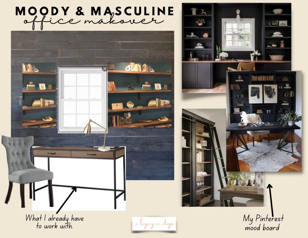 Modern farmhouse office makeover budget moody and masculine office makeover
